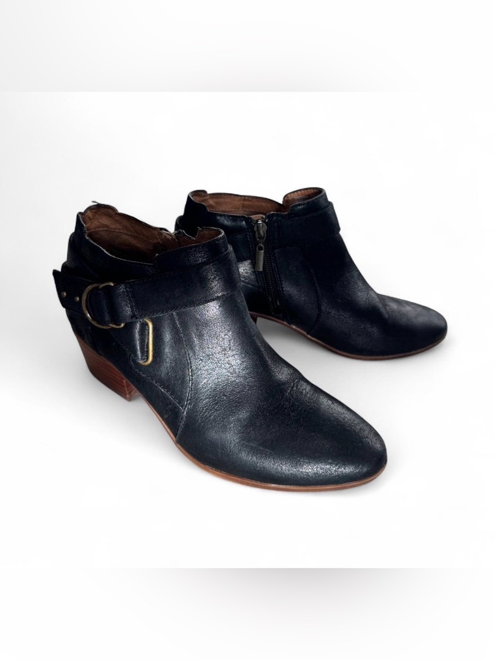Clarks Spye Belle Black Leather Ankle Booties with Buckle Detail